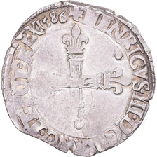 Moneta, Francia, Henri III, 1/4 Ecu, 1586, Nantes, MB+, Argento, Gadoury:494