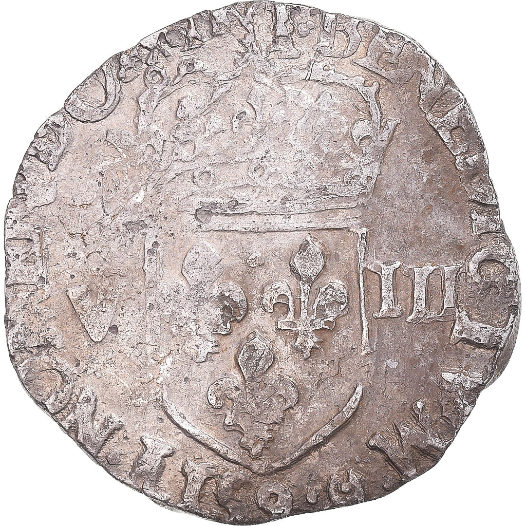 Moneta, Francia, Henri III, 1/8 Ecu, 1582, Rennes, BB, Argento, Gadoury:485