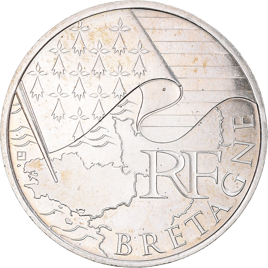 France, 10 Euro, 2012, Paris, Bretagne, MS(60-62), Silver