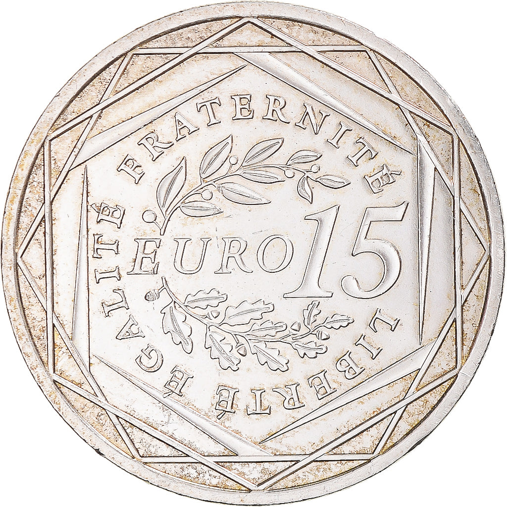 France, 15 Euro, 2008, Paris, Semeuse, MS(60-62), Silver