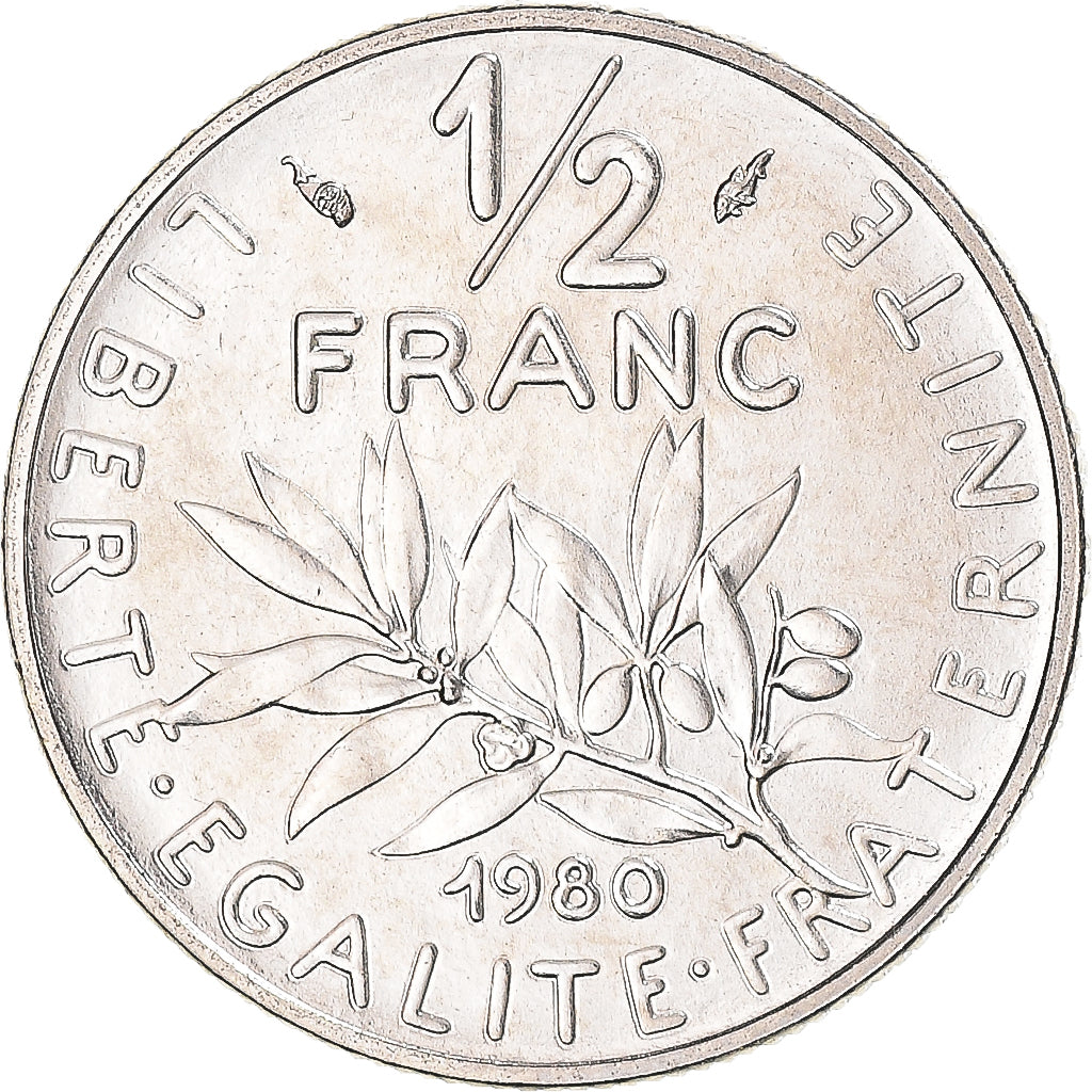 Moneta, Francia, 1/2 Franc, 1980, Paris, FDC, Nichel, Gadoury:429