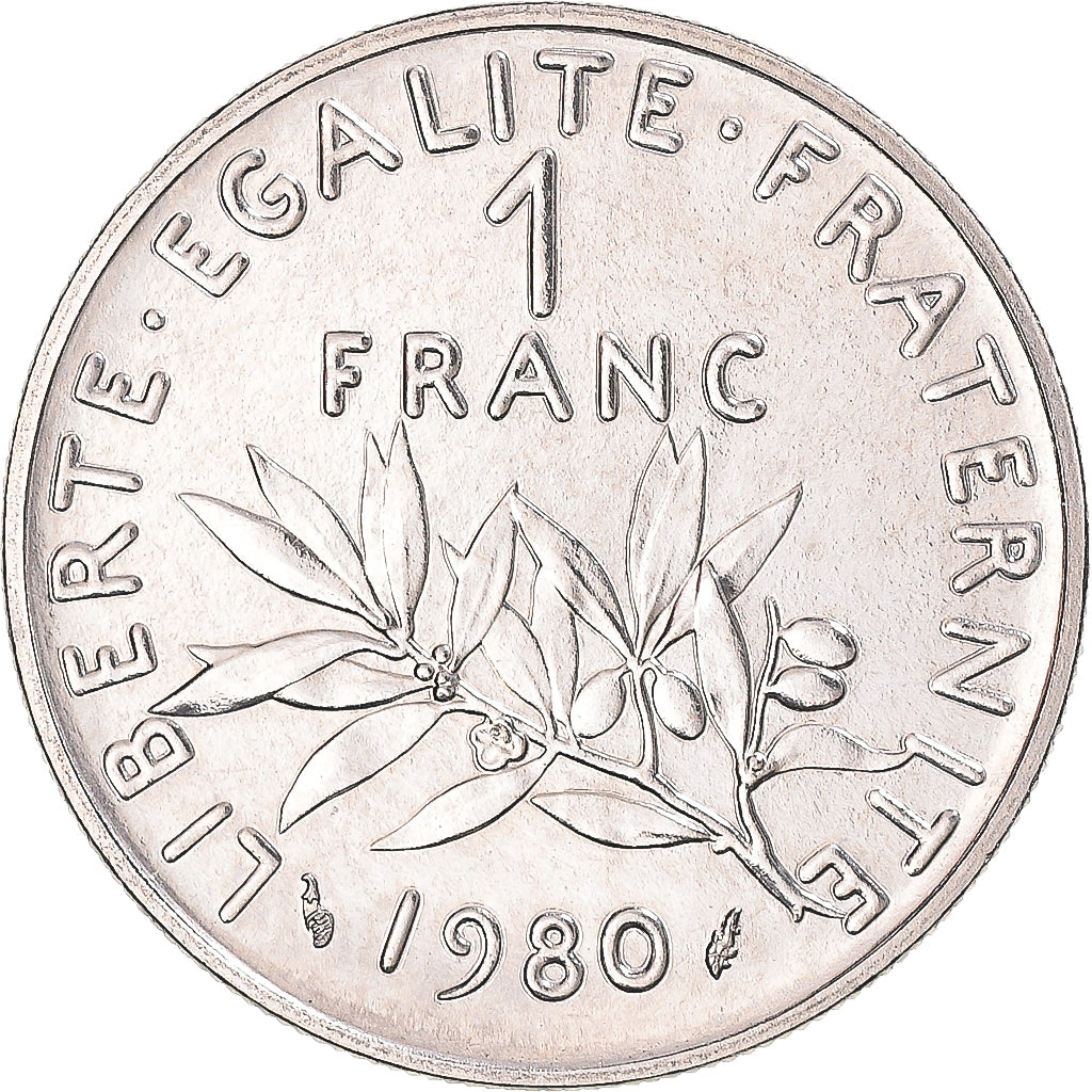 Moneta, Francja, 1 Franc, 1980, Paris, MS(65-70), Nikiel, Gadoury:474