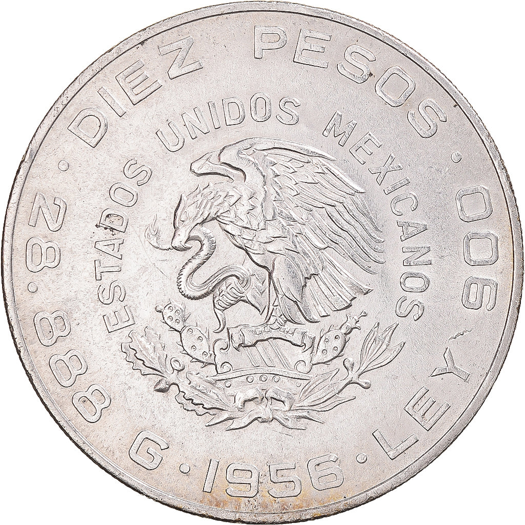 Moneta, Mexico, 10 Pesos, 1956, MS(63), Srebro