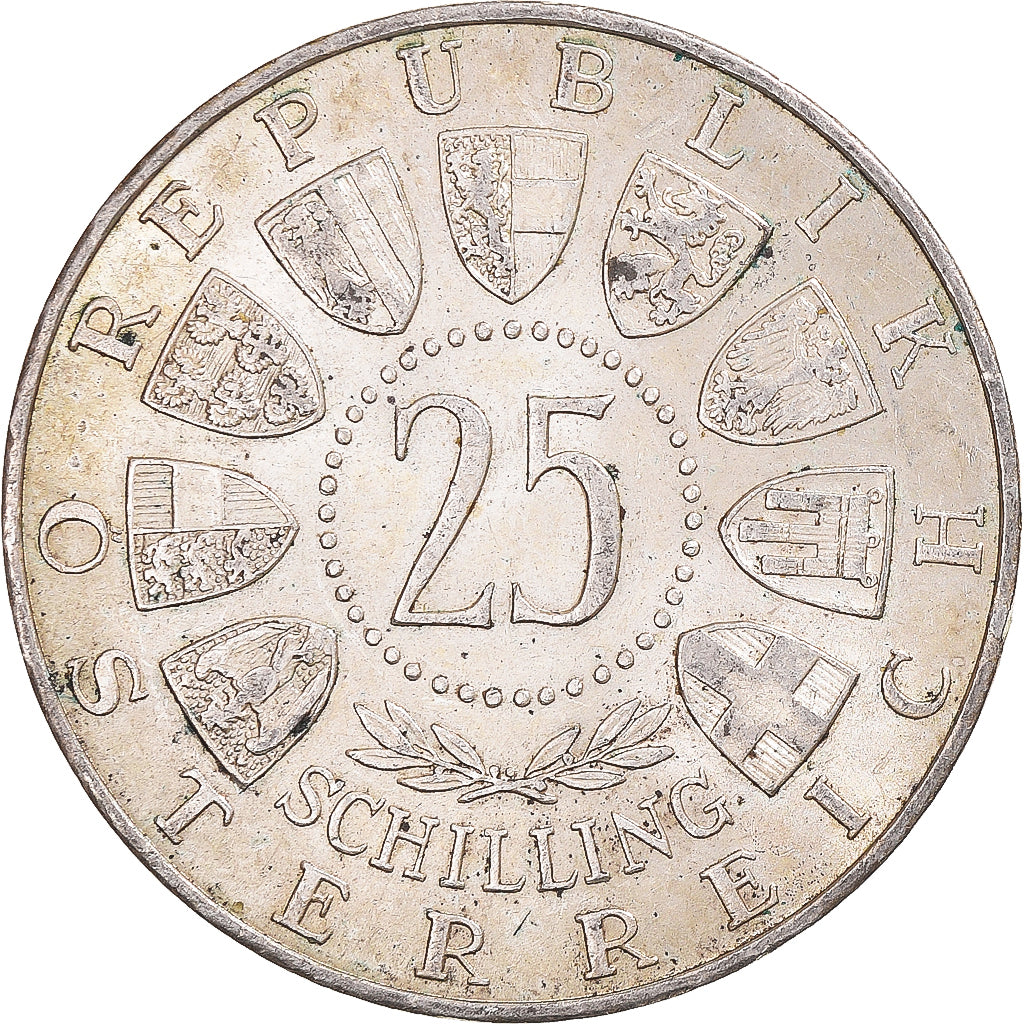 Moneta, Austria, 25 Schilling, 1956, AU(55-58), Srebro