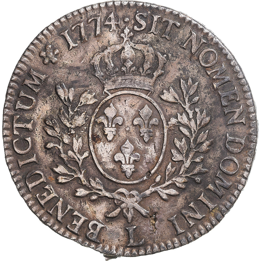 Moneta, Francia, Louis XV, Écu à la vieille tête, 1774, Bayonne, BB, Argento