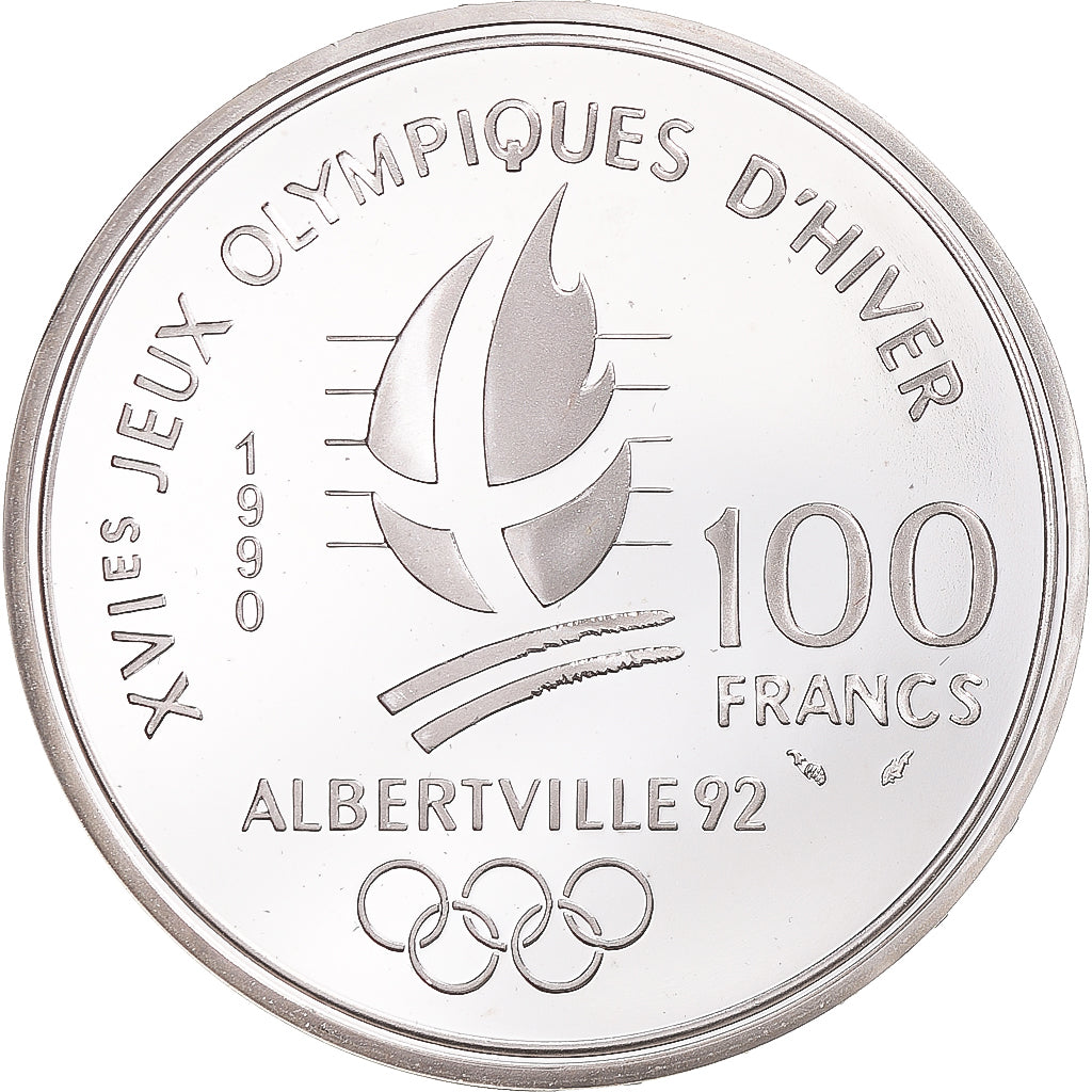 Coin, France, Albertville 1992, 100 Francs, 1990, Paris, MS(65-70), Silver