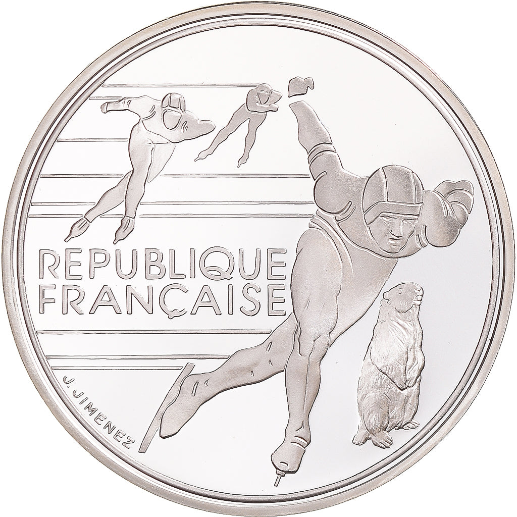 Moneda, Francia, Albertville 1992, 100 Francs, 1990, Paris, FDC, Plata