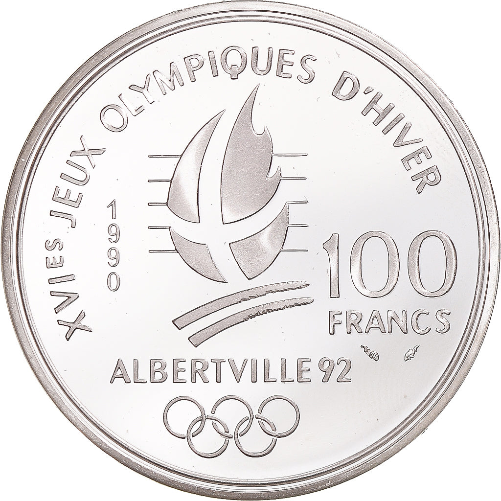 Munten, Frankrijk, Albertville 1992, 100 Francs, 1990, Paris, FDC, Zilver