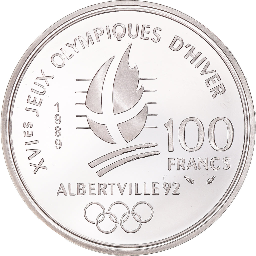 Munten, Frankrijk, Albertville 1992, 100 Francs, 1989, Paris, FDC, Zilver