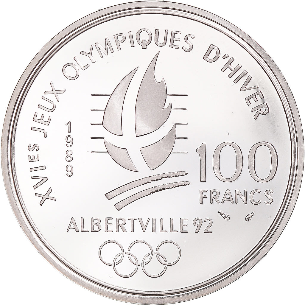 Monnaie, France, Albertville 1992, 100 Francs, 1989, Paris, FDC, Argent