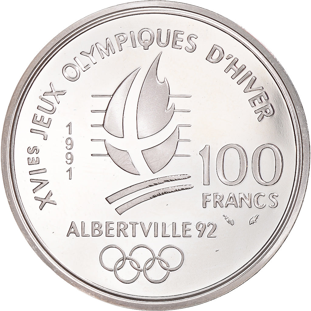 Coin, France, Albertville 1992, 100 Francs, 1991, Paris, MS(65-70), Silver