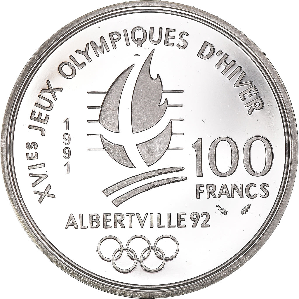 Munten, Frankrijk, Albertville 1992, 100 Francs, 1991, Paris, FDC, Zilver