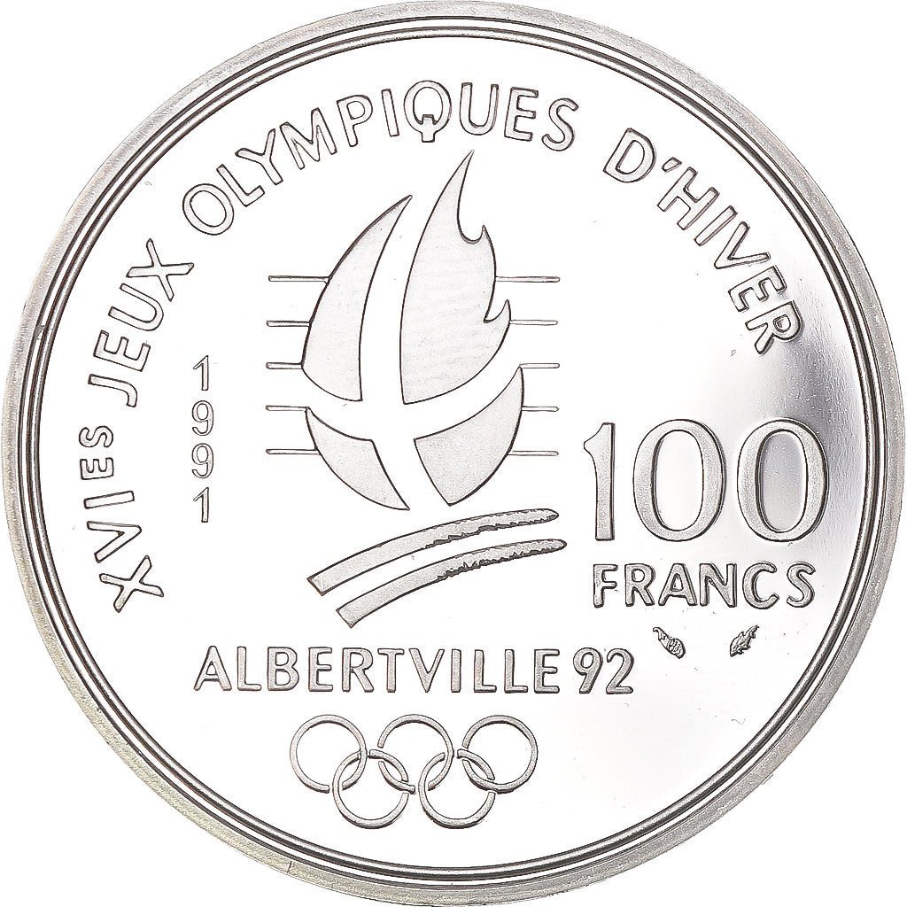 Munten, Frankrijk, Albertville 1992, 100 Francs, 1991, Paris, FDC, Zilver