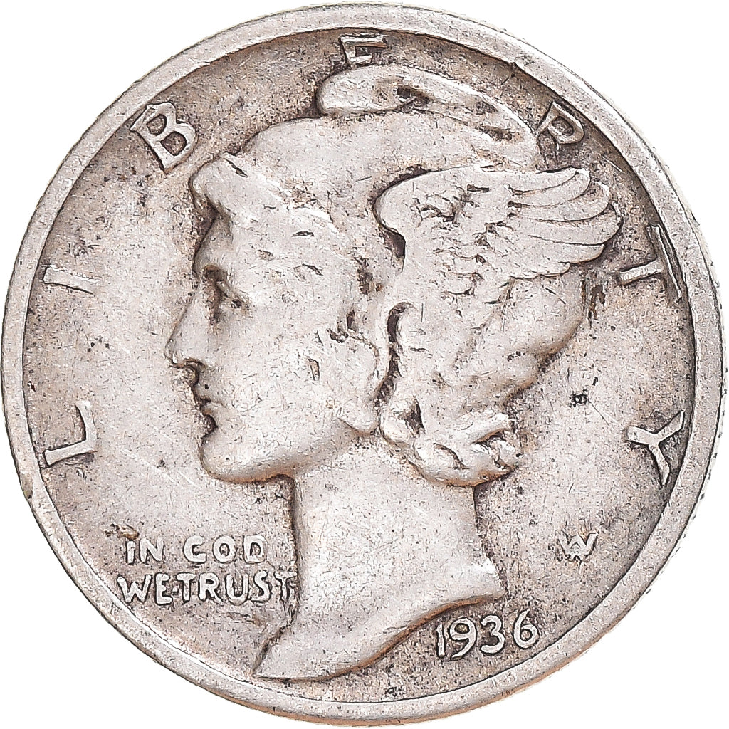 Coin, United States, Mercury, Dime, 1936, U.S. Mint, VF(30-35), Silver
