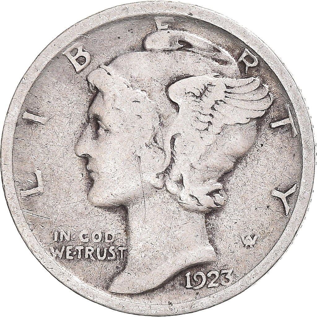 Coin, United States, Mercury, Dime, 1923, U.S. Mint, VF(20-25), Silver