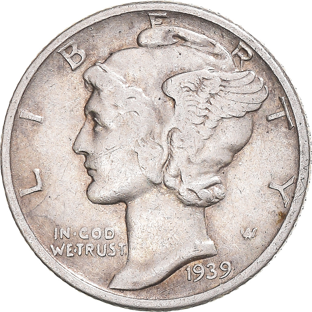 Coin, United States, Mercury, Dime, 1939, U.S. Mint, VF(30-35), Silver