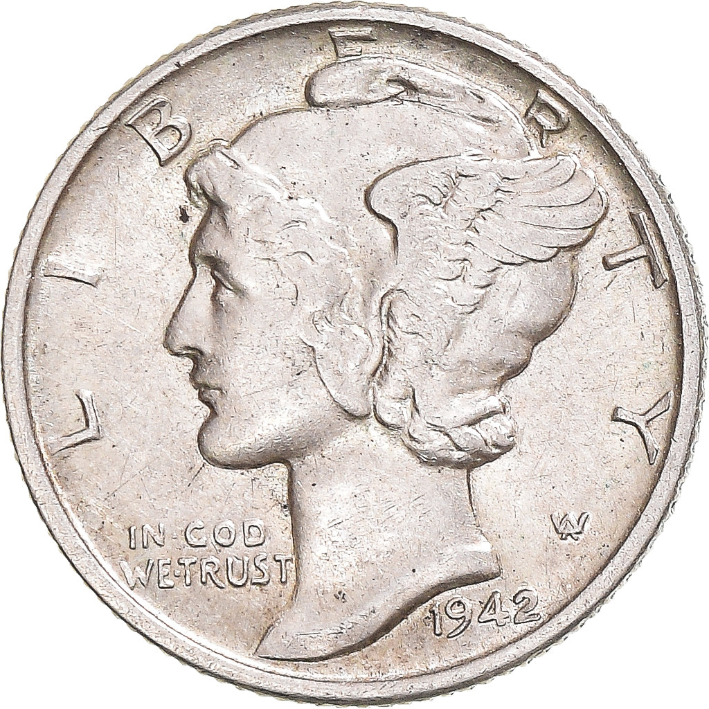 Coin, United States, Mercury, Dime, 1942, U.S. Mint, VF(30-35), Silver
