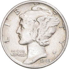 Coin, United States, Mercury, Dime, 1945, U.S. Mint, VF(30-35), Silver