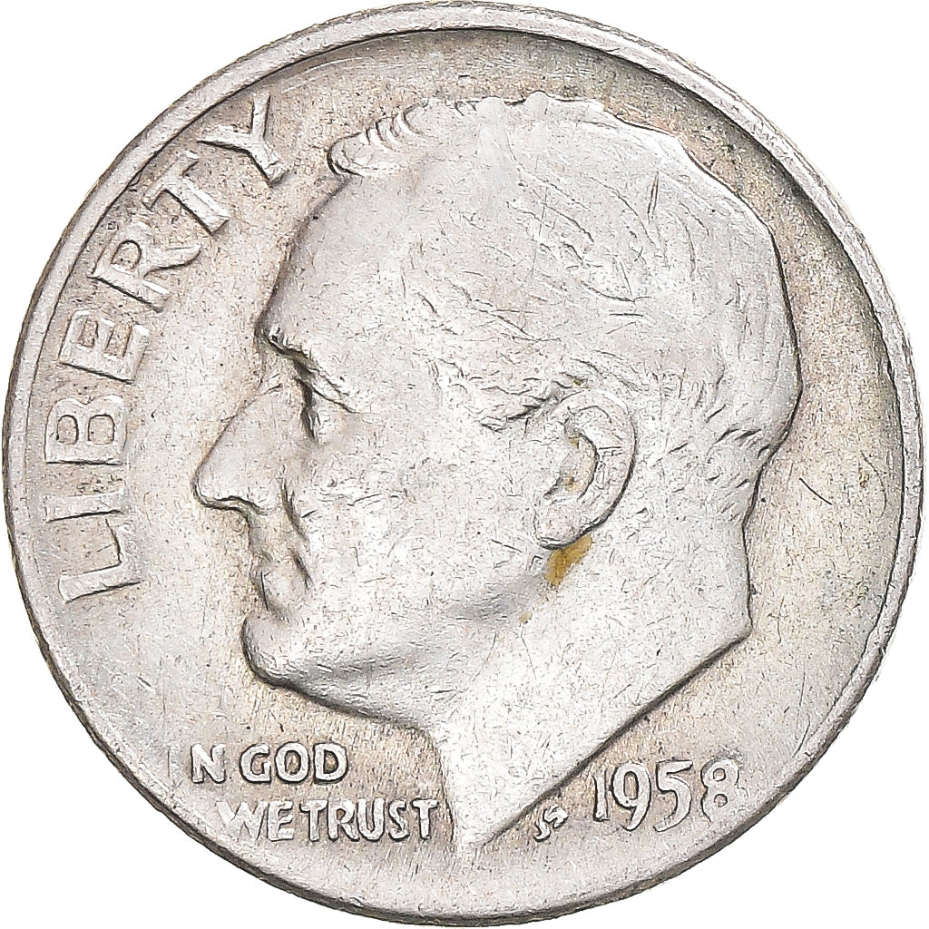 Coin, United States, Roosevelt, Dime, 1958, U.S. Mint, VF(30-35), Silver