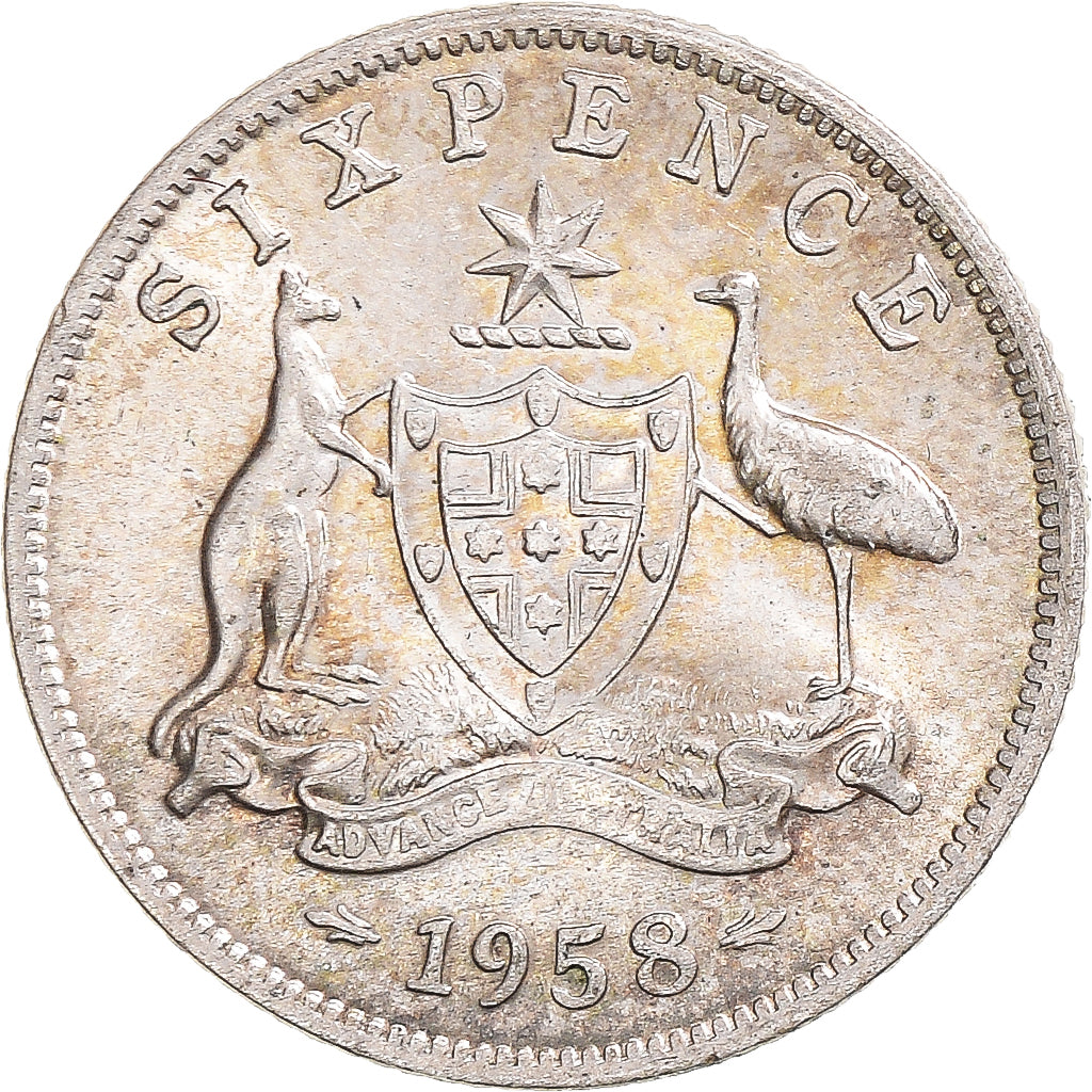 Monnaie, Australie, Elizabeth II, Sixpence, 1958, TB, Argent