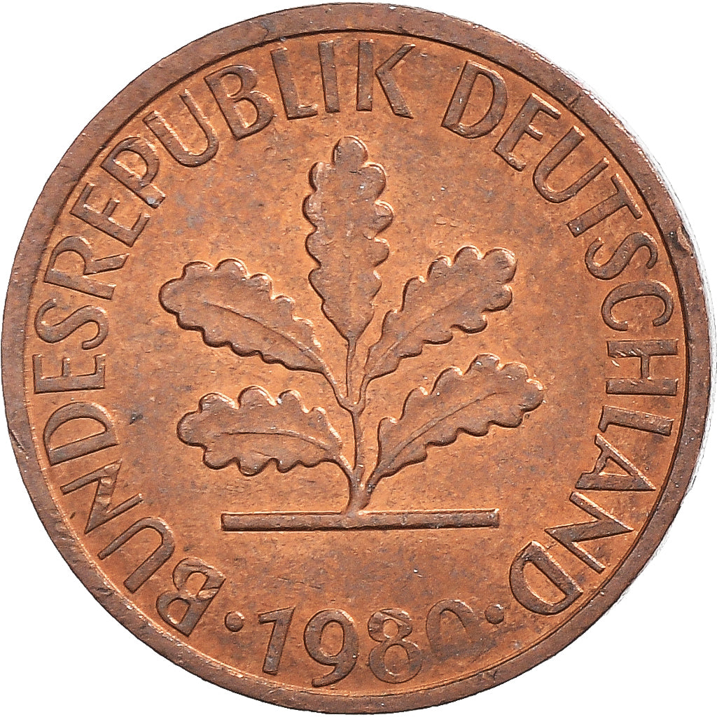 Monnaie, République fédérale allemande, Pfennig, 1980, TTB, Cuivre plaqué