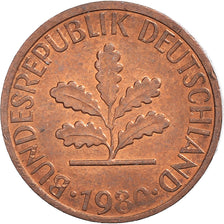 Monnaie, République fédérale allemande, Pfennig, 1980, TTB, Cuivre plaqué