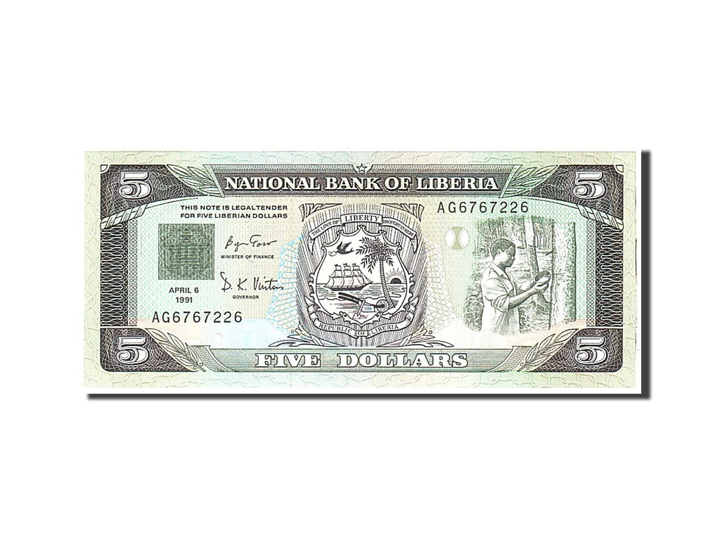Banknote, Liberia, 5 Dollars, 1991, 1991-04-06, KM:20, UNC(65-70)