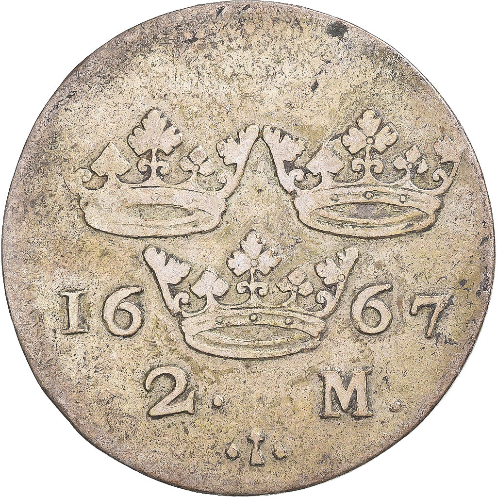 Moneta, Szwecja, Charles XI, 2 Mark, 1667, VF(30-35), Srebro