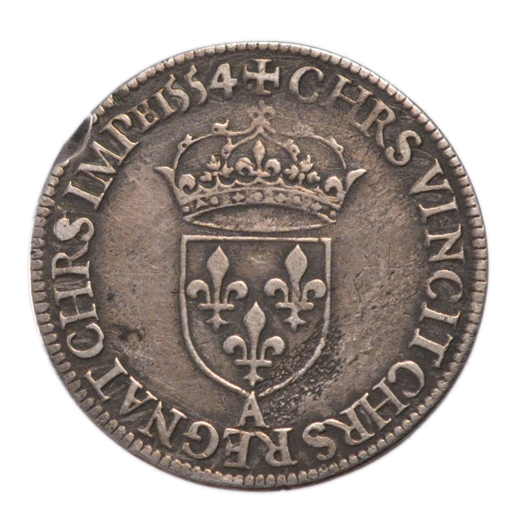FRANCE, 1/2 Teston, 1554, Paris, EF(40-45), Silver, Duplessy #991, 4.60