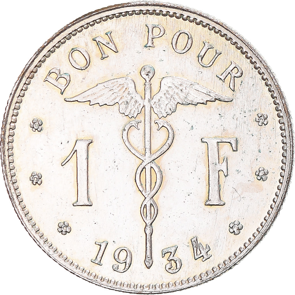 Coin, Belgium, Franc, 1934, EF(40-45), Nickel