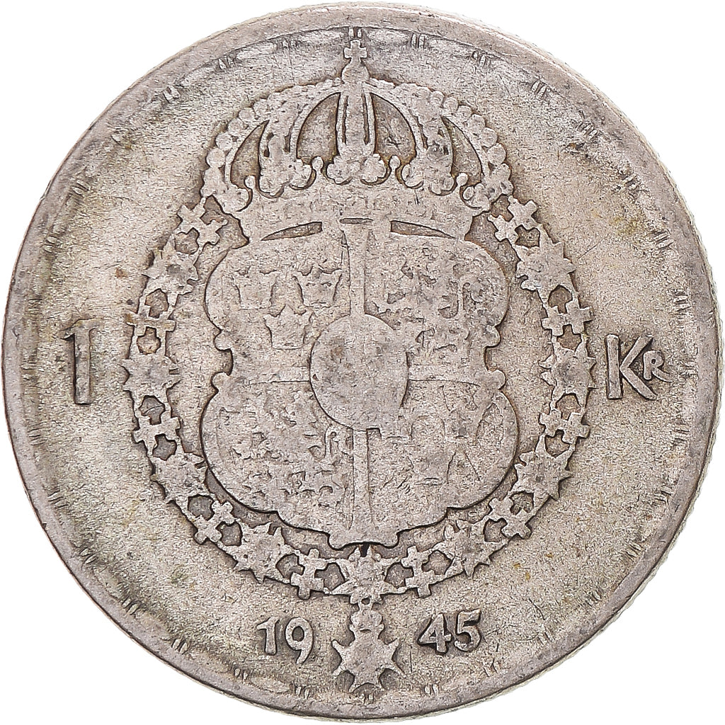 Munten, Zweden, Gustaf V, Krona, 1945, FR, Zilver