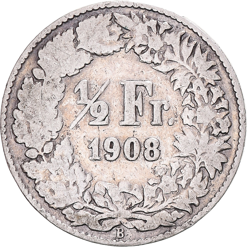 Coin, Switzerland, 1/2 Franc, 1908, Bern, F(12-15), Silver