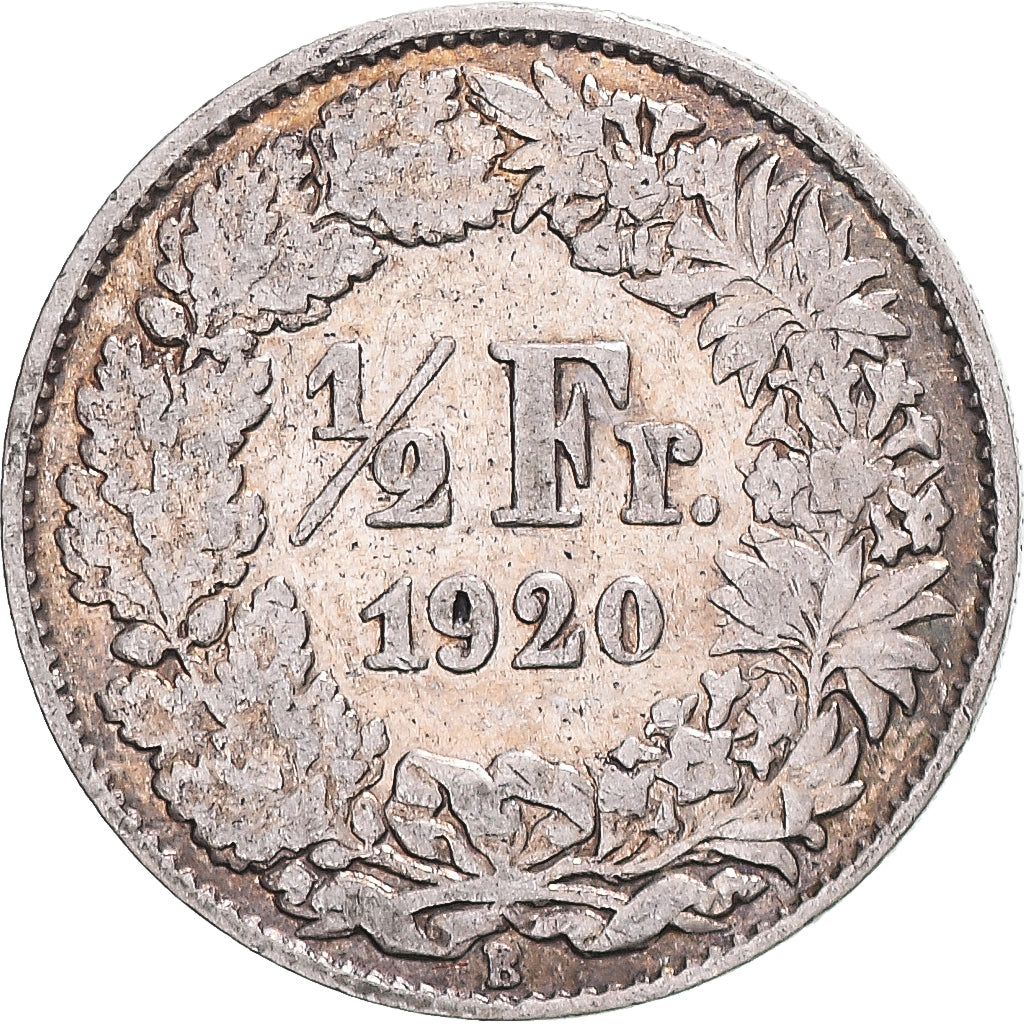 Monnaie, Suisse, 1/2 Franc, 1920, Bern, B+, Argent