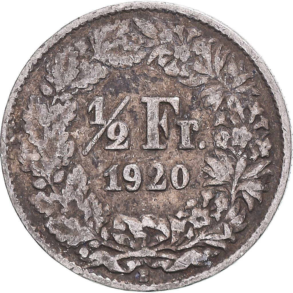 Coin, Switzerland, 1/2 Franc, 1920, Bern, VF(20-25), Silver