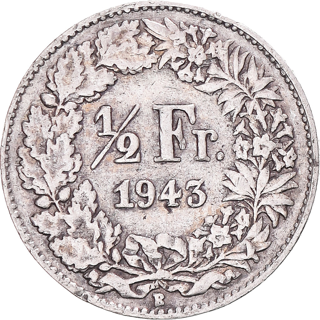 Coin, Switzerland, 1/2 Franc, 1943, Bern, EF(40-45), Silver