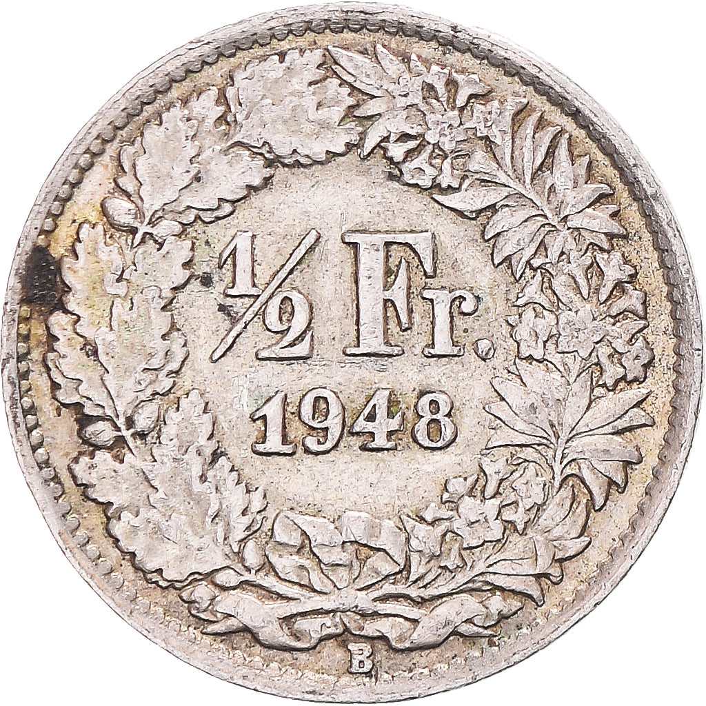Coin, Switzerland, 1/2 Franc, 1948, Bern, EF(40-45), Silver