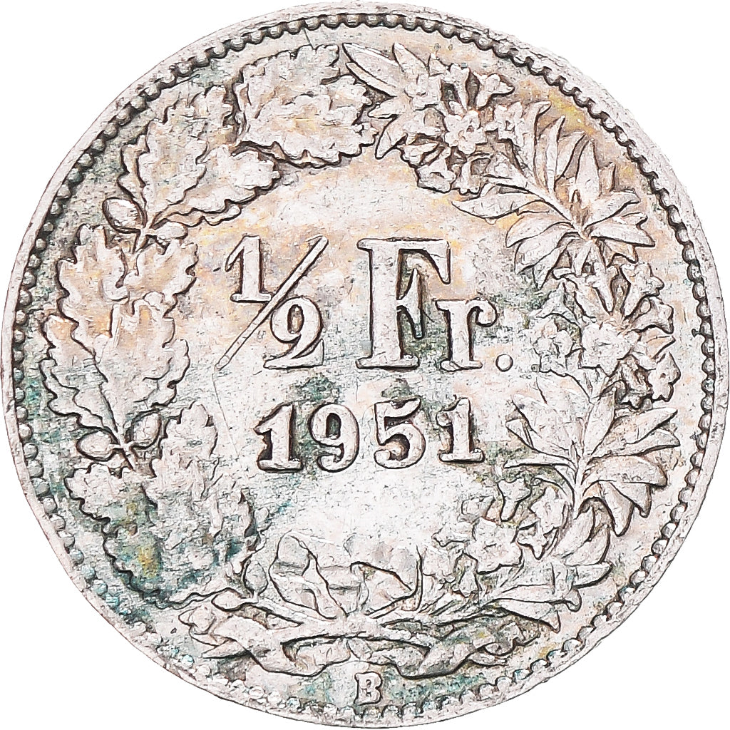 Coin, Switzerland, 1/2 Franc, 1951, Bern, VF(20-25), Silver