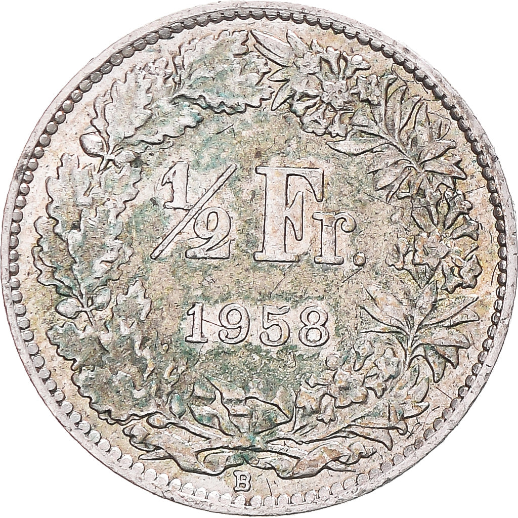Moeda, Suíça, 1/2 Franc, 1958, Bern, EF(40-45), Prata
