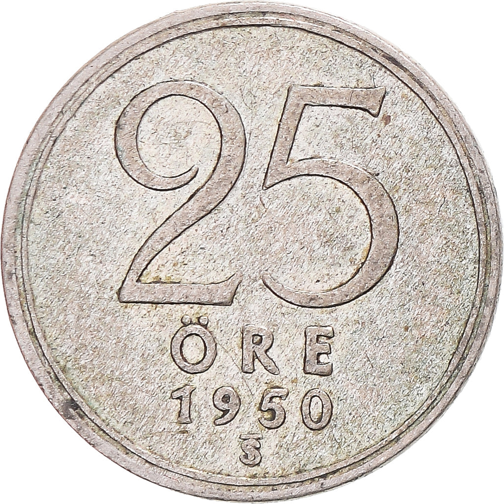 Moneta, Szwecja, Gustaf V, 25 Öre, 1950, VF(30-35), Bilon