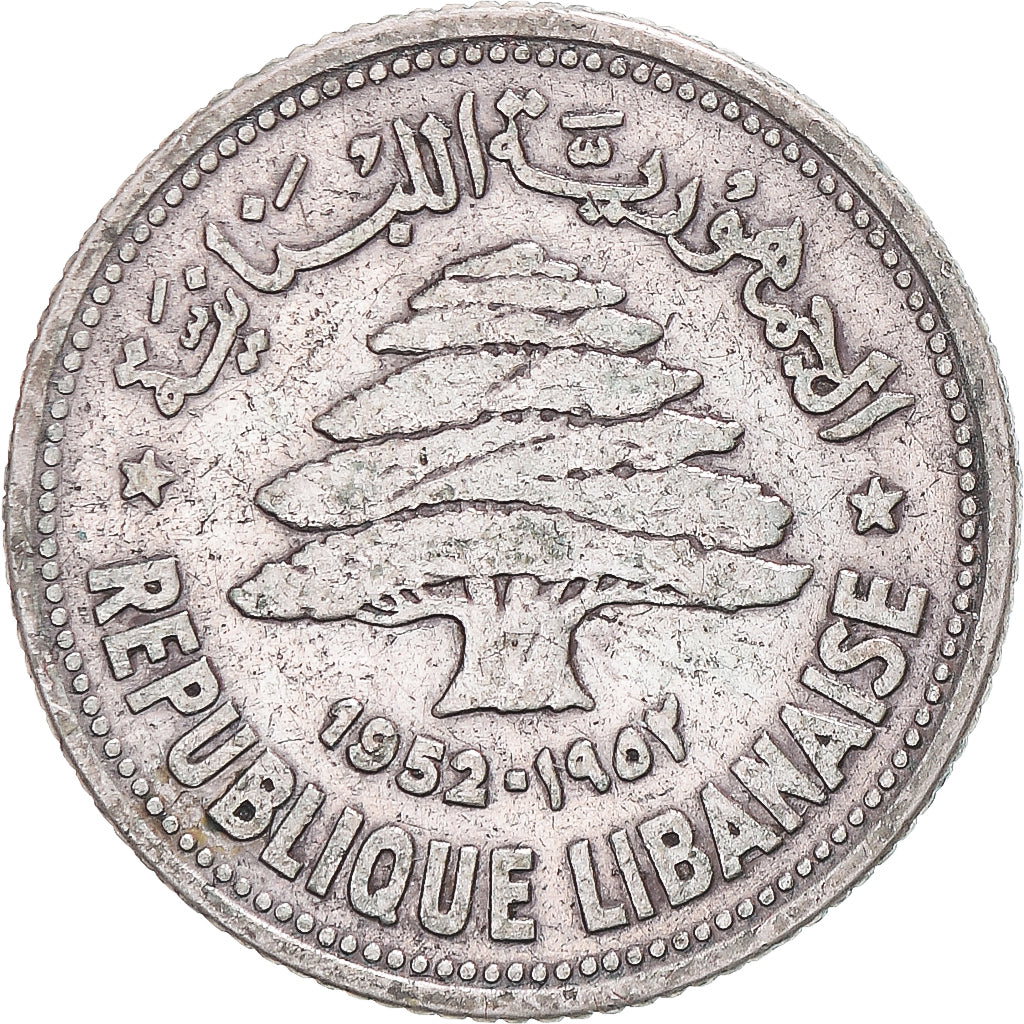 Coin, Lebanon, 50 Piastres, 1952, EF(40-45), Silver