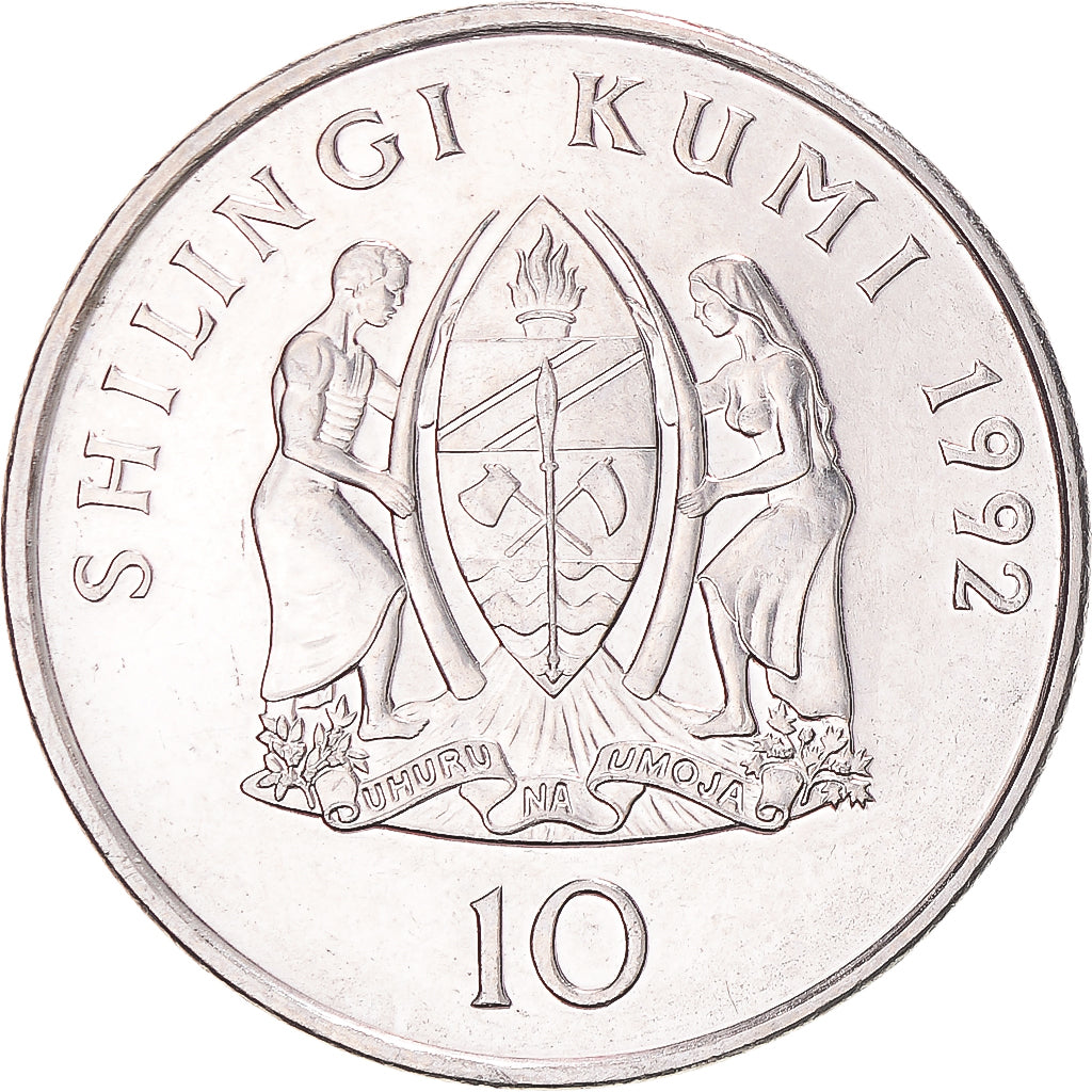 Munten, Tanzania, 10 Shilingi, 1992, PR, Nickel plated steel