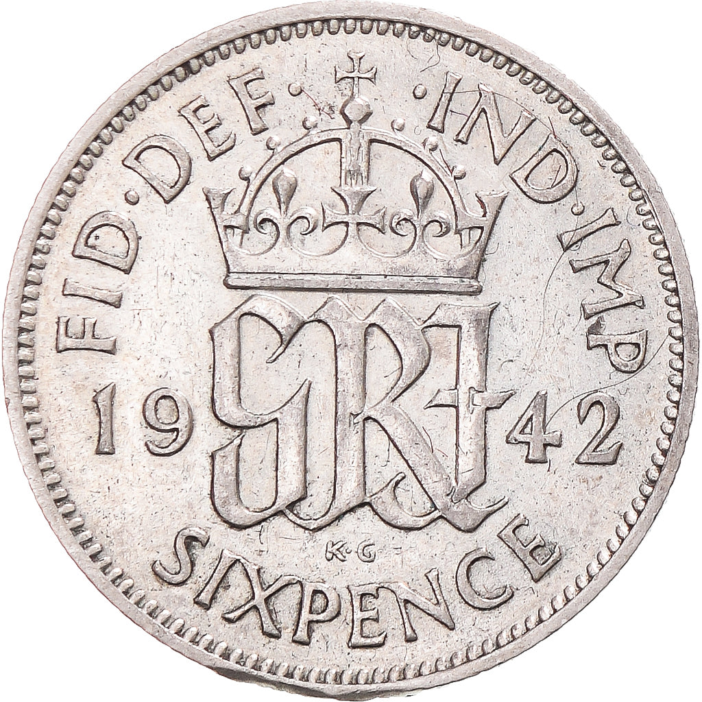 Monnaie, Royaume-Uni, George VI, 6 Pence, 1942, TB+, Argent