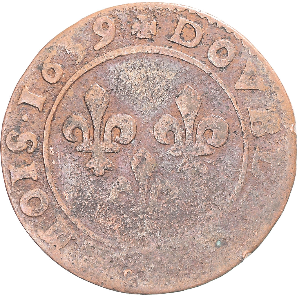 Munten, Frankrijk, Louis XIII, Double Tournois, 1639, Rouen, ZG+, Koper