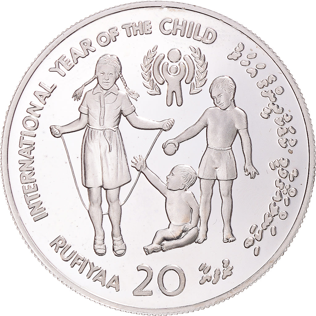 Coin, MALDIVE ISLANDS, 20 Rufiyaa, 1979, MS(63), Silver, KM:P1