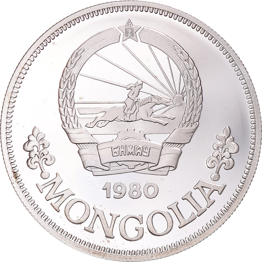 Coin, Mongolia, 25 Tugrik, 1980, British Royal Mint, MS(63), Silver, KM:39.1