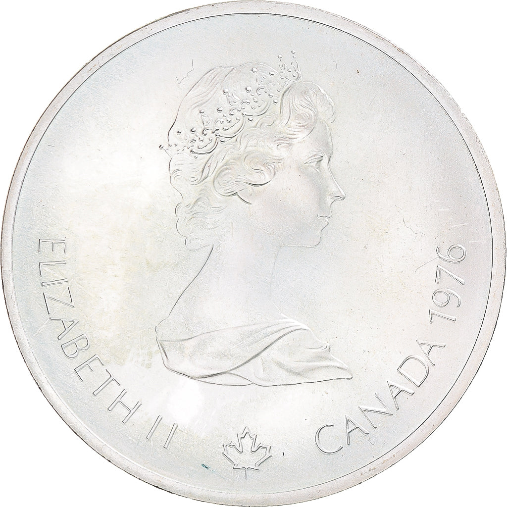 Moeda, Canadá, 1976 Olympics - Football, 10 Dollars, 1976, MS(63), Prata