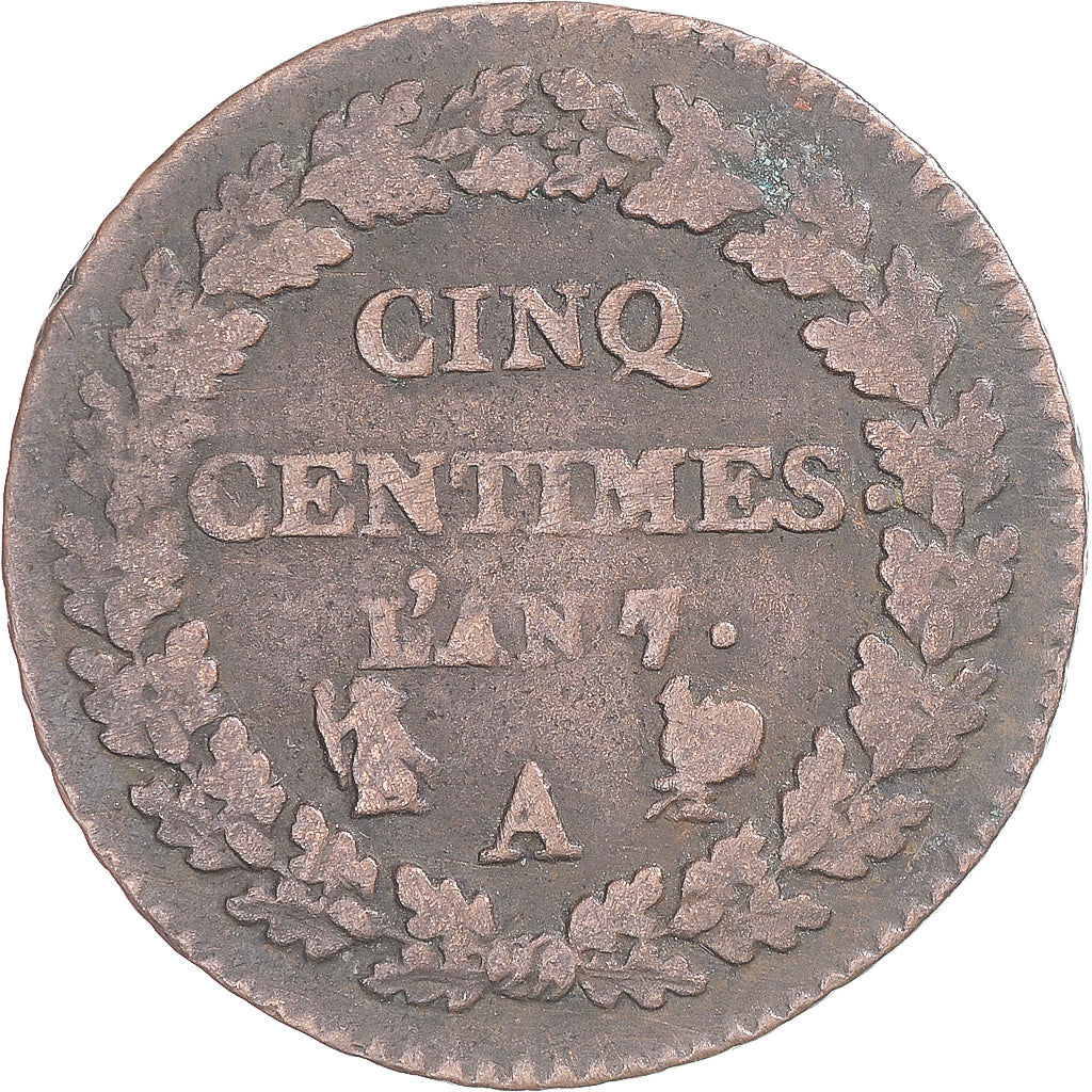 Coin, France, Dupré, 5 Centimes, AN 7, Paris, VF(30-35), Copper, Gadoury:126