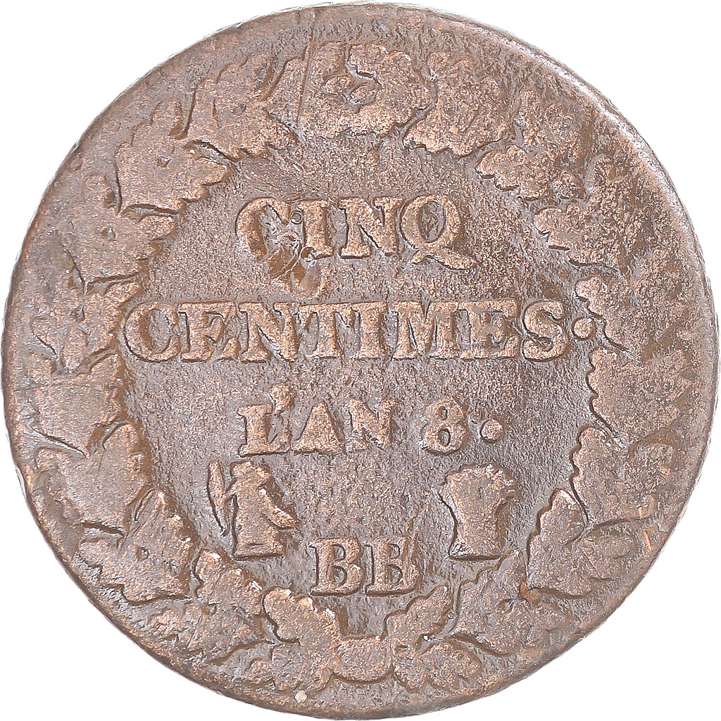 Moeda, França, Dupré, 5 Centimes, AN 8, Strasbourg, VF(30-35), Cobre