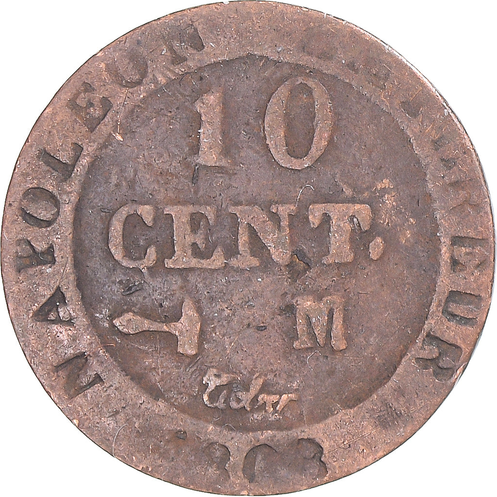 Moneda, Francia, Napoleon I, 10 Centimes, 1808, Toulouse, BC+, Vellón