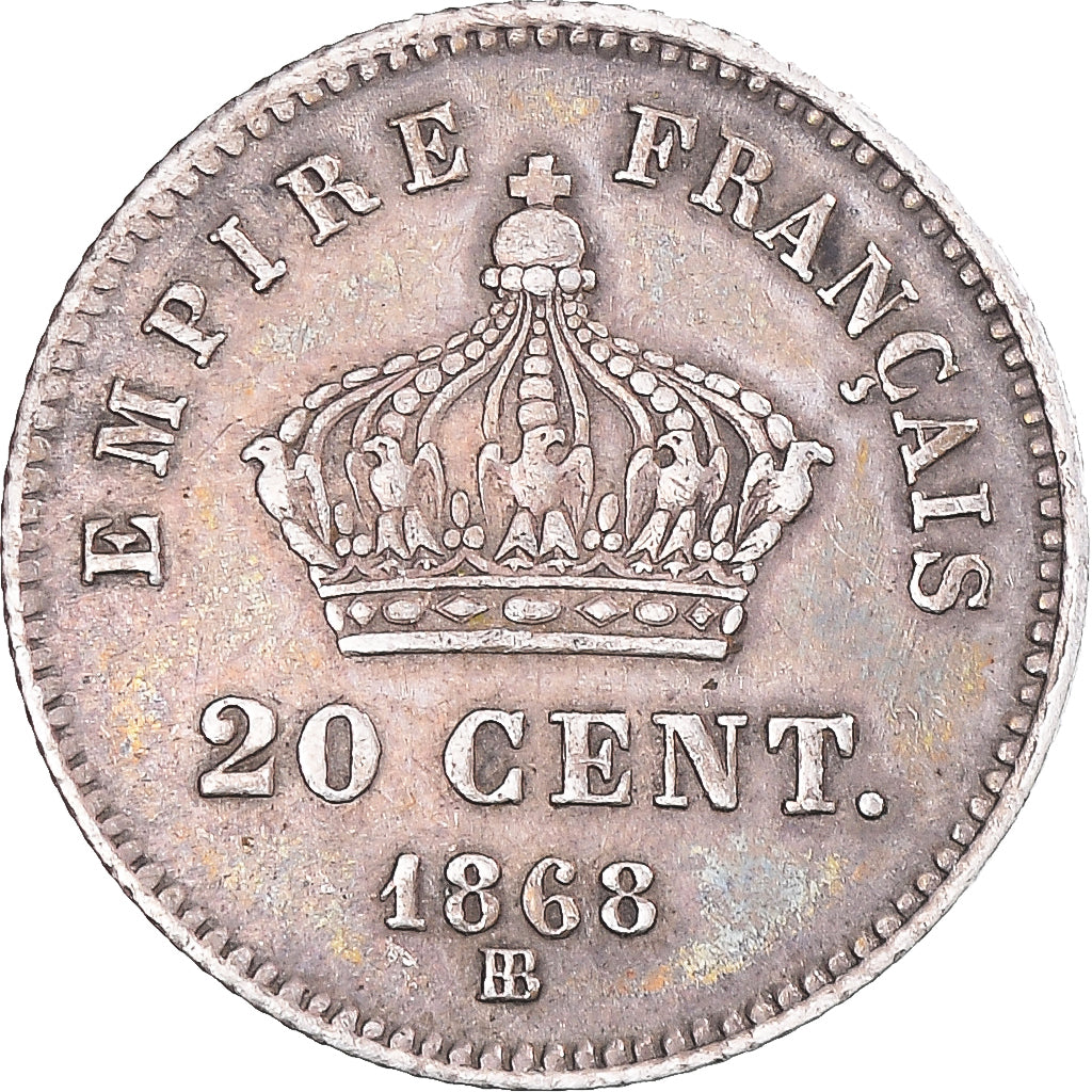 Monnaie, France, Napoleon III, 20 Centimes, 1868, Strasbourg, TTB+, Argent